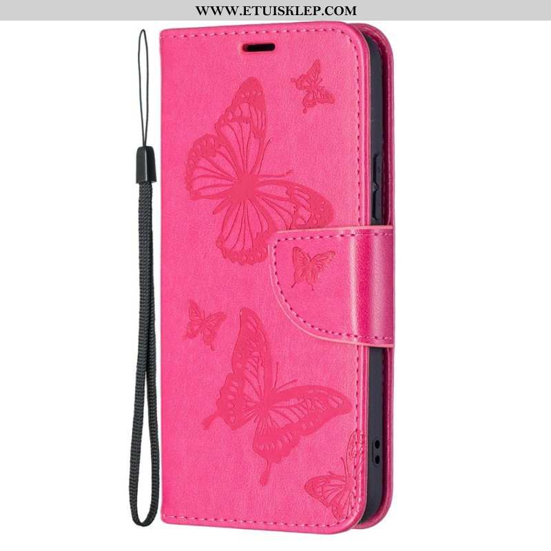 Etui Folio do Samsung Galaxy S22 5G Motyle W Locie Z Smyczą